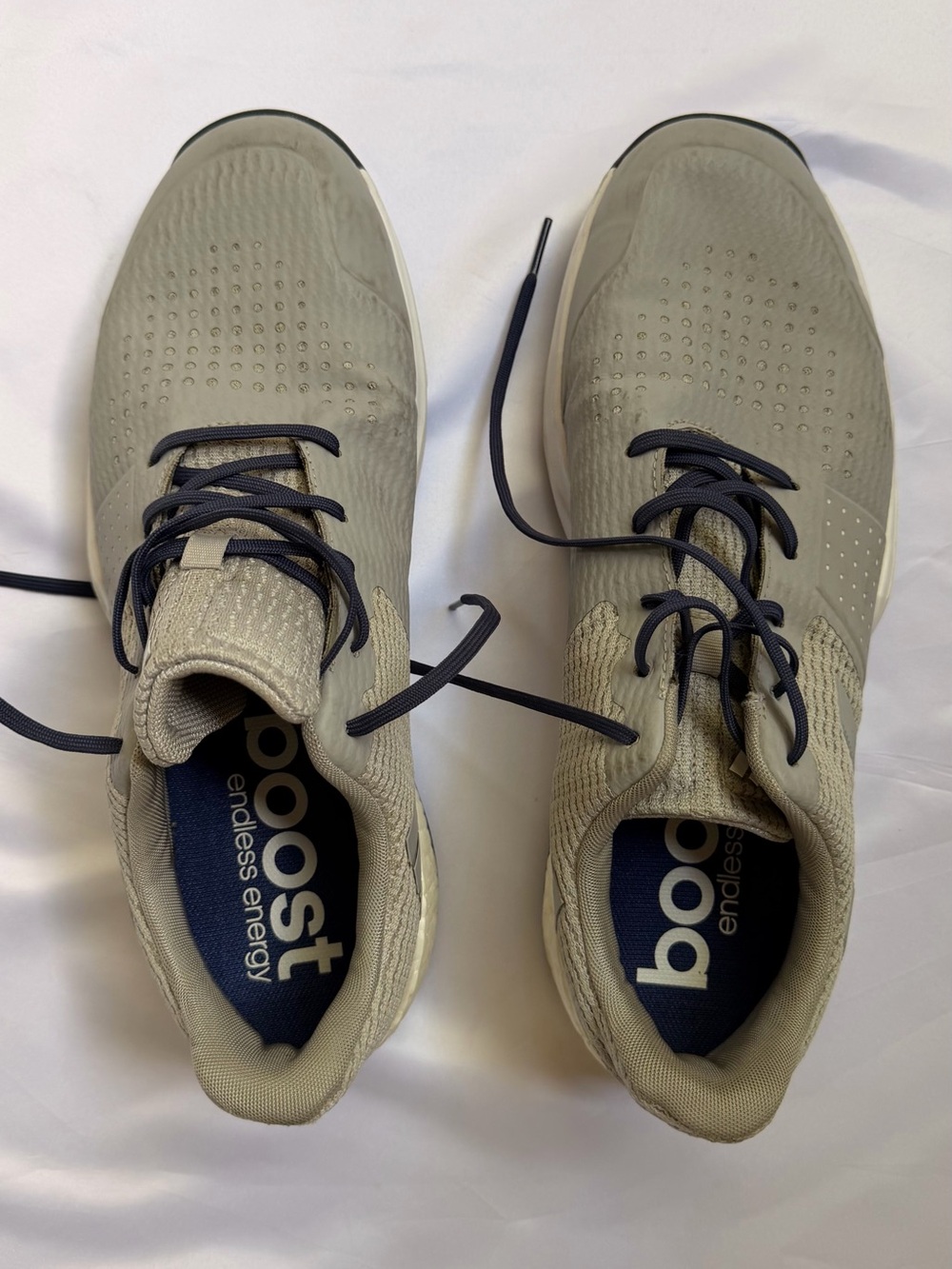adidas Men’s Olive Knit Sneakers with Navy Laces